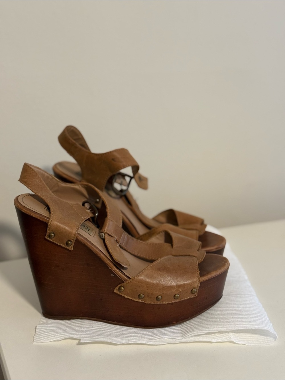 Tan Wedge Sandals Heels